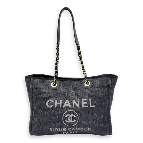 Chanel Deauville Tote Bag Blue in Fabric, Gold hardware_2