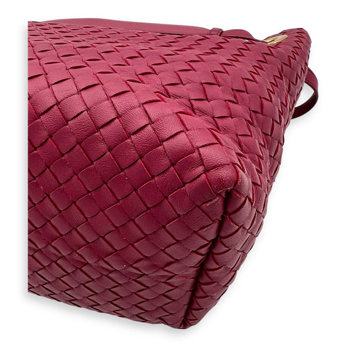 Bottega Veneta Intrecciato Top Handle Bag Red in Calfskin, Gold hardware_1