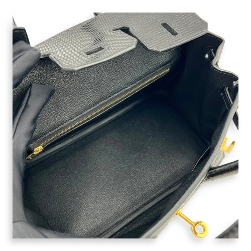 Hermès Birkin Noir Top Handle Bag in Togo & Lizard, Gold hardware_8