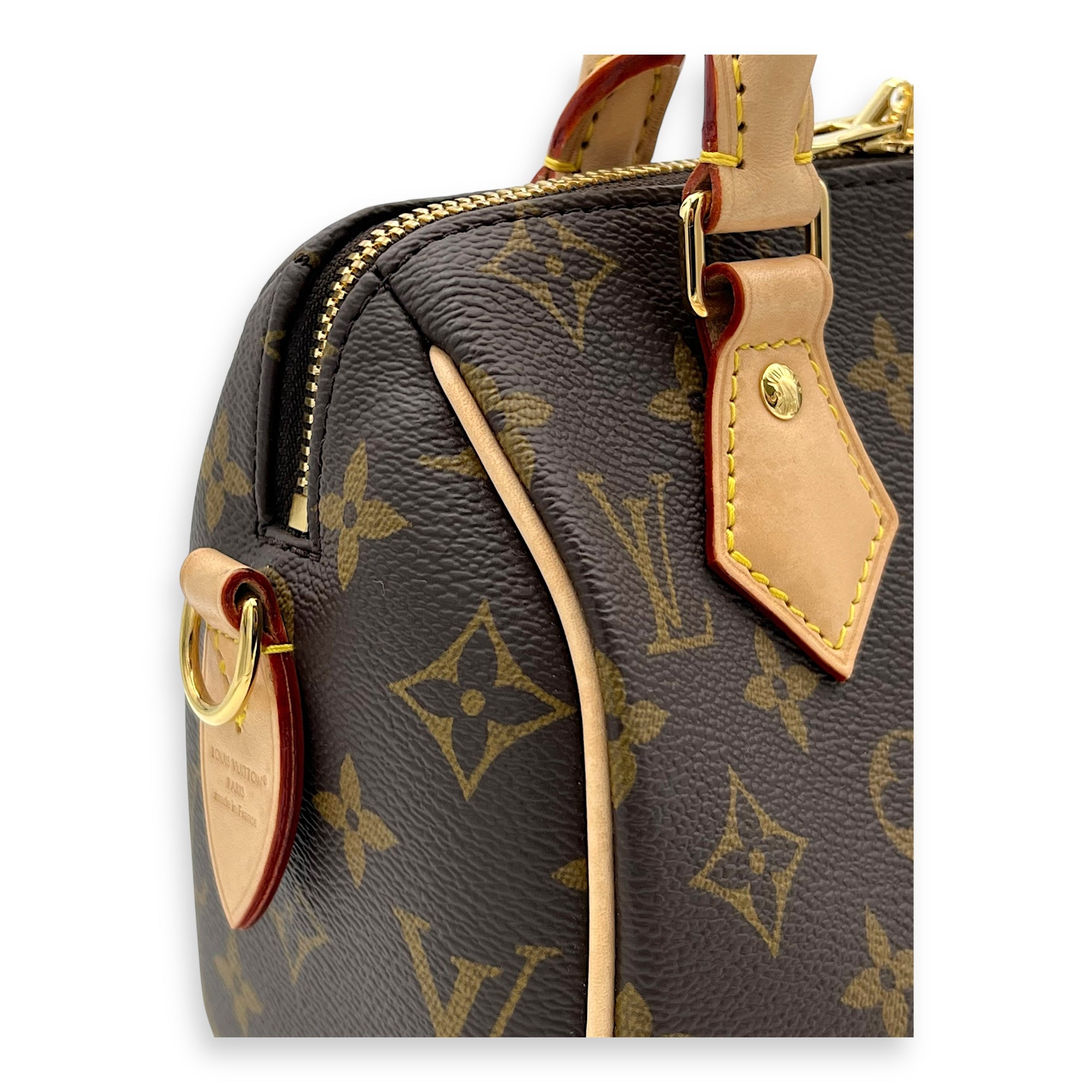 Louis Vuitton Speedy Bandouliere Top Handle Bag 20 Brown in Monogram Coated Canvas, Gold hardware_8