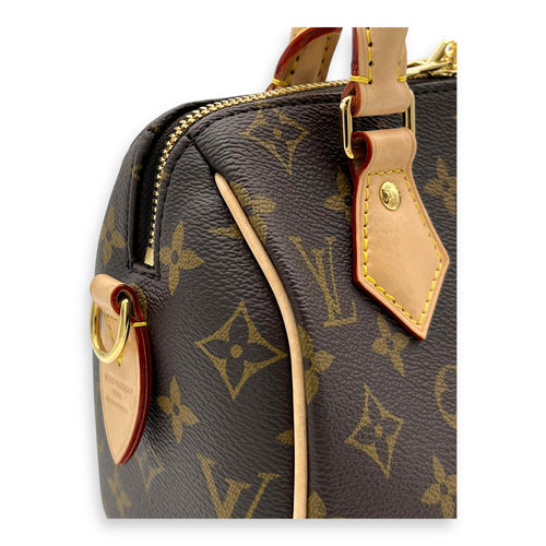 Louis Vuitton Speedy Bandouliere Top Handle Bag 20 Brown in Monogram Coated Canvas, Gold hardware_8