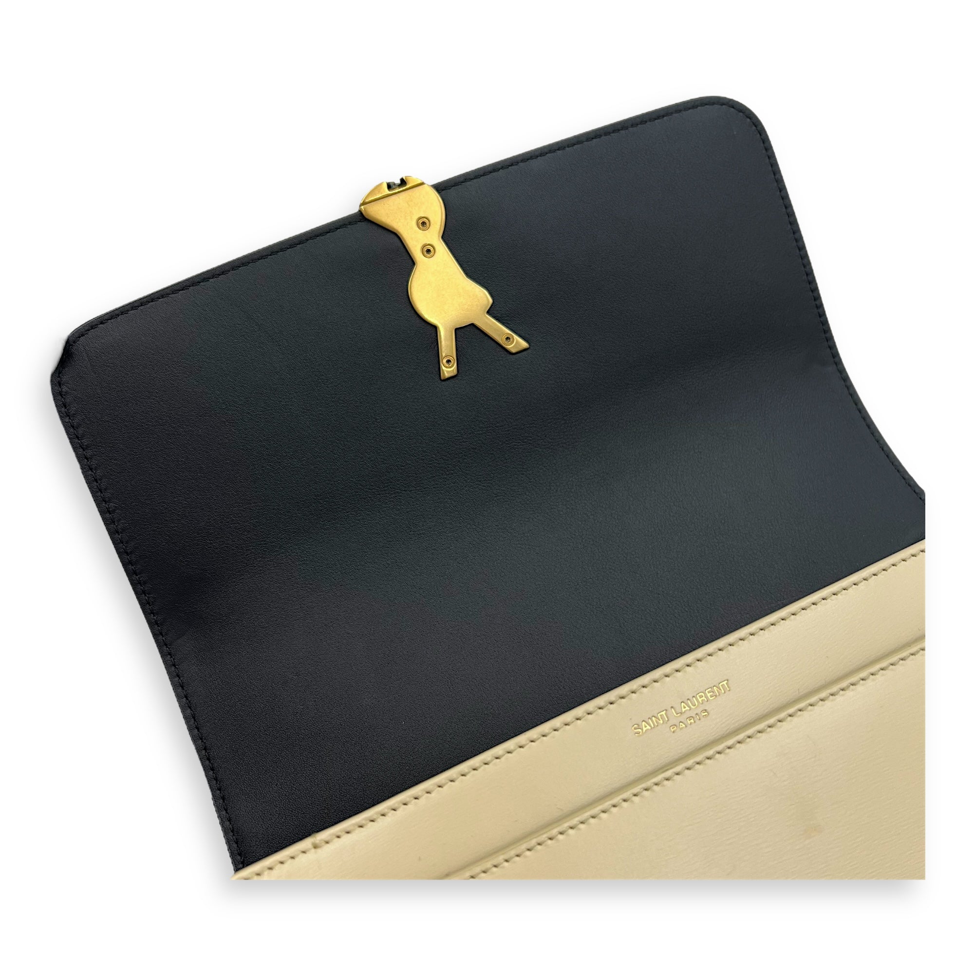Saint Laurent Solferino Shoulder Bag Black & White in Calfskin, Gold hardware_8