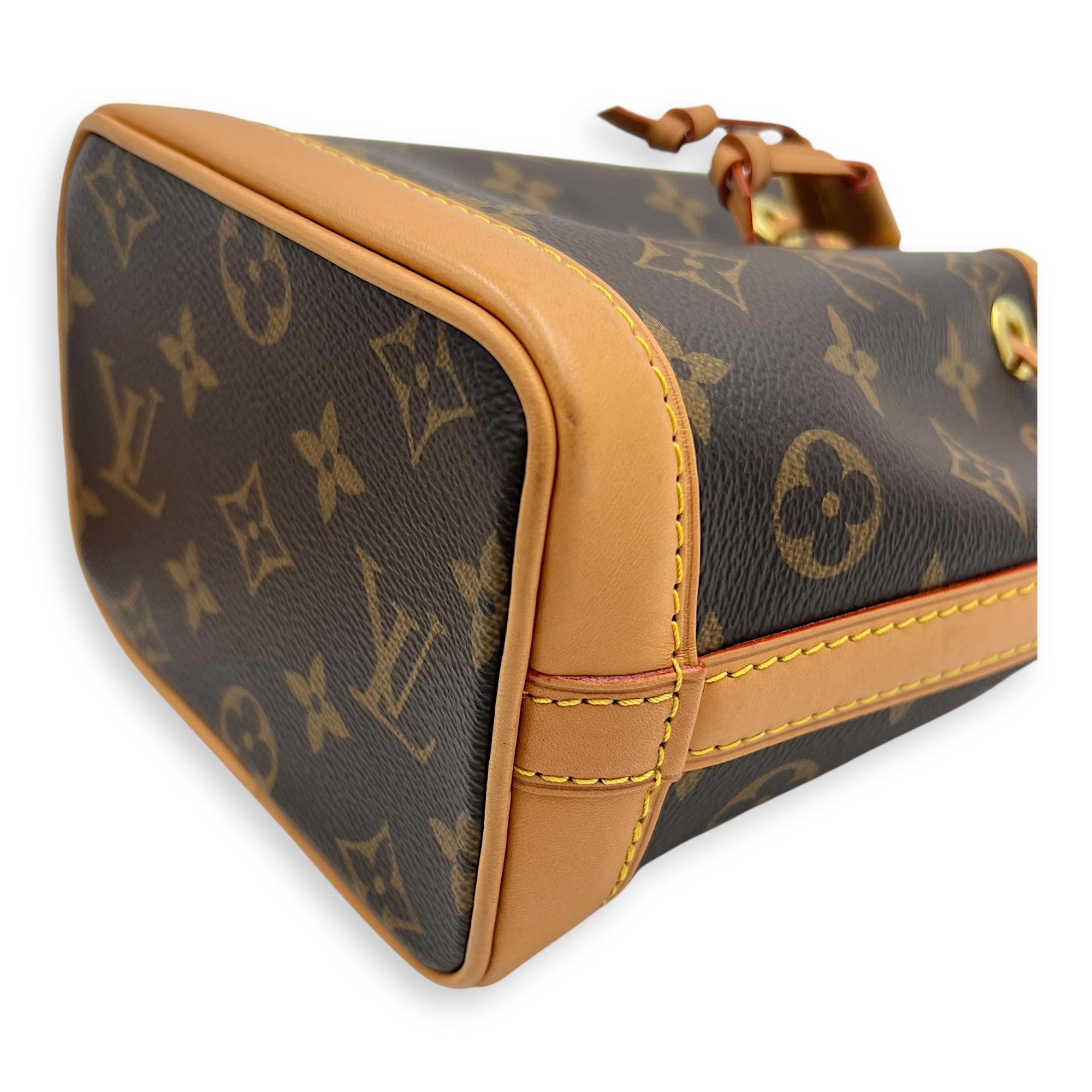 Louis Vuitton Noe Bucket Bag Nano Brown in Monogram Coated Canvas, Gold hardware_6
