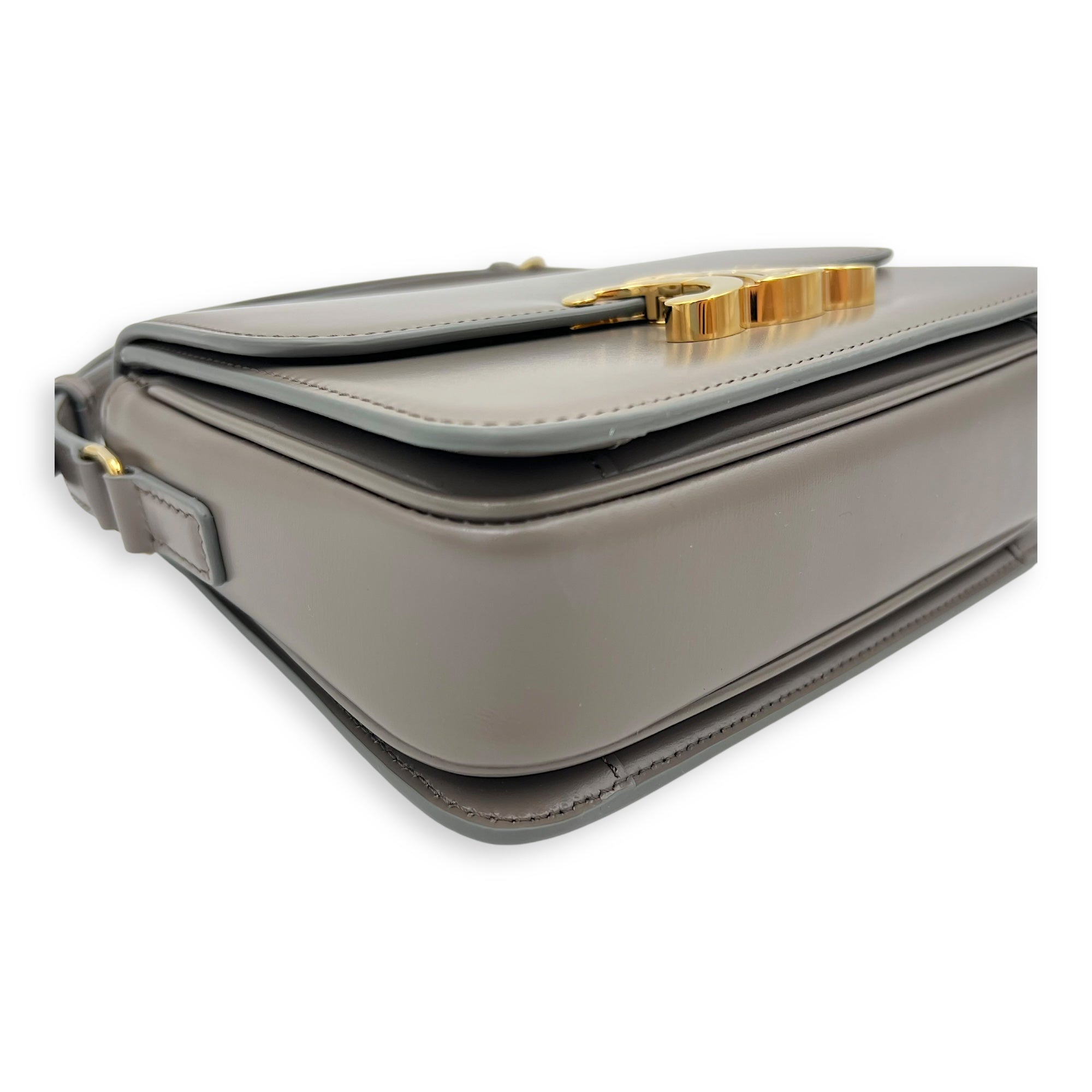 Celine Triomphe Crossbody Bag teen Grey in Calfskin, Gold hardware_10