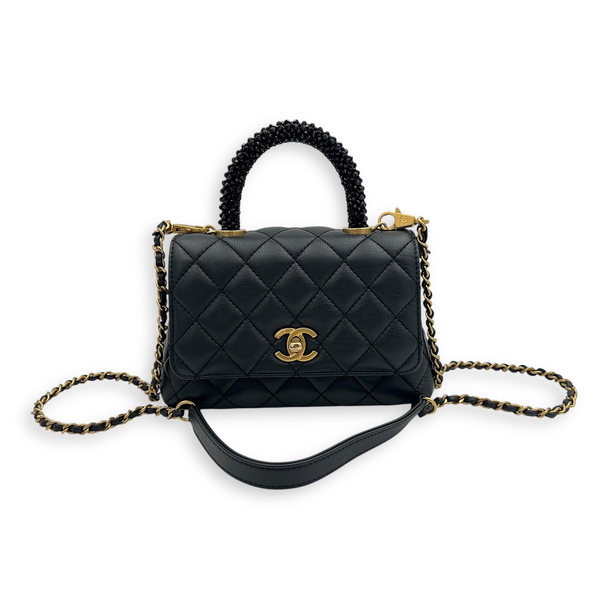 Chanel Coco Top Handle Bag Mini Black in Calfskin, Gold hardware_6
