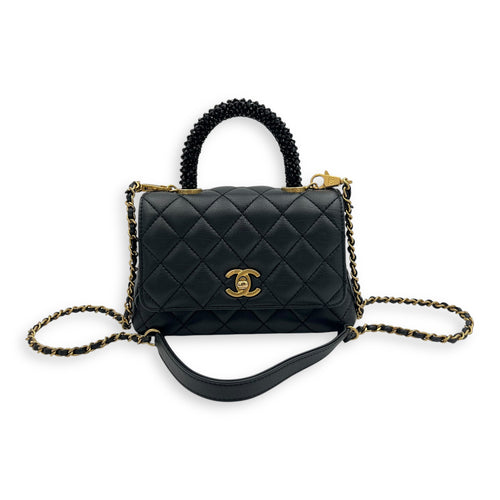 Chanel Coco Top Handle Bag Mini Black in Calfskin, Gold hardware_6