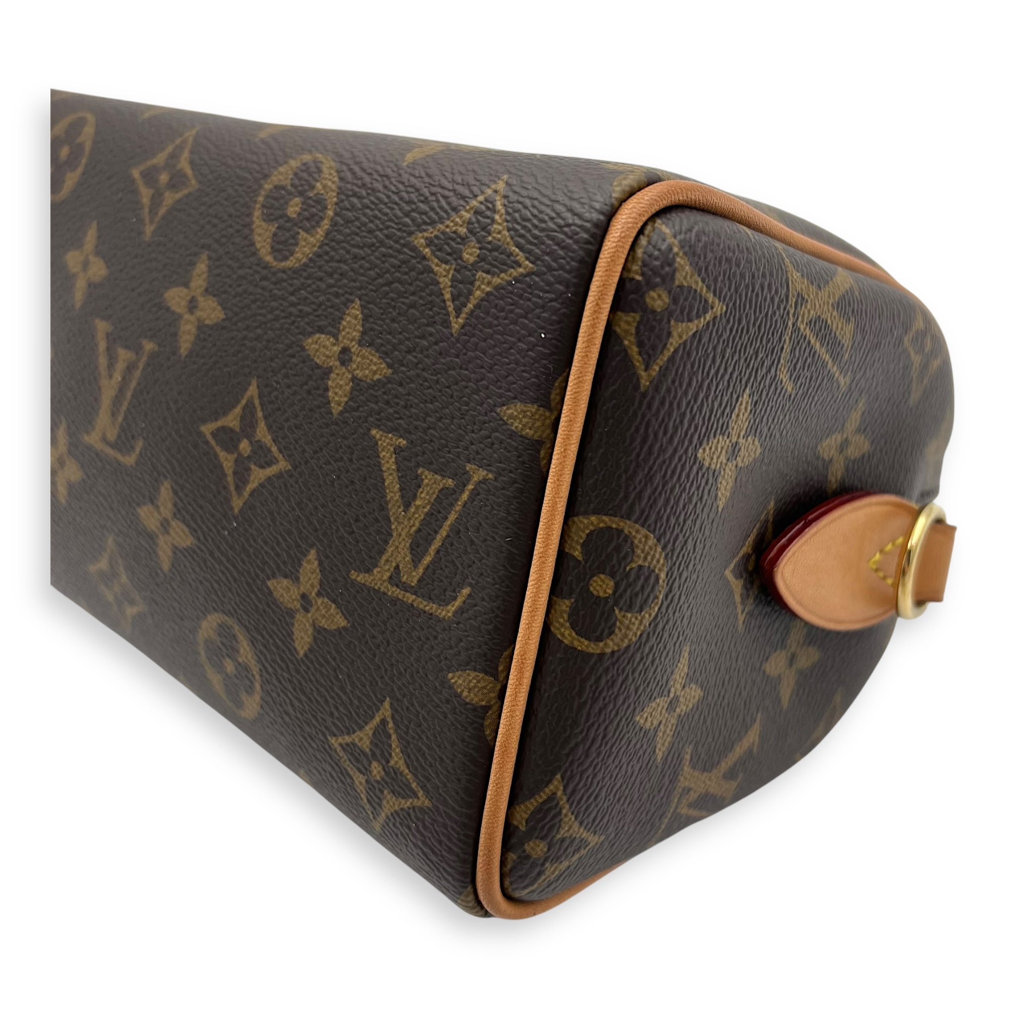 Louis Vuitton Speedy Bandouliere 20 Brown Top Handle Bag in Monogram Coated Canvas, Gold hardware_10