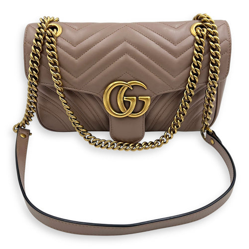 Gucci GG Marmont Shoulder Bag Beige in Calfskin, Gold hardware_6