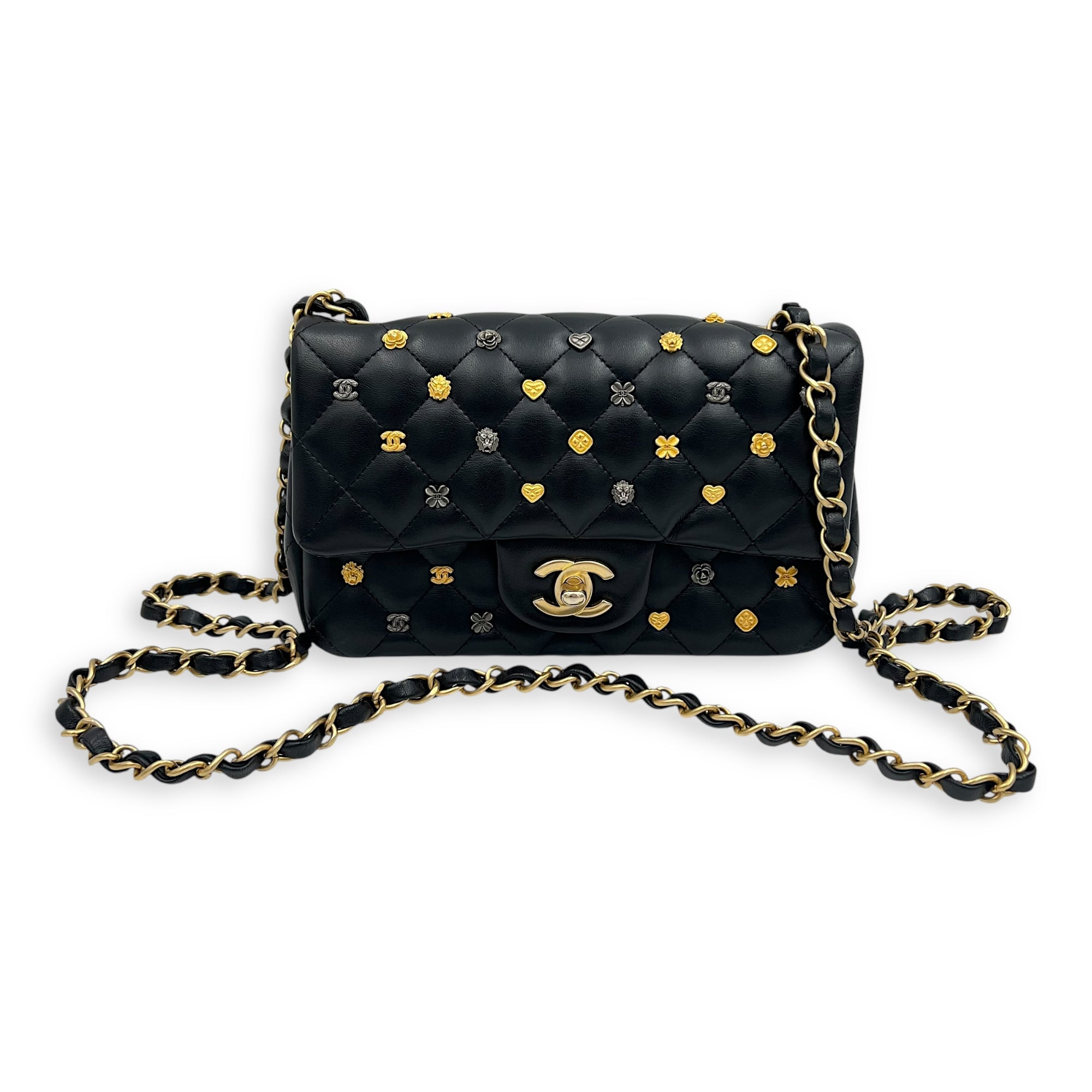 Chanel Lucky Charm Classic Mini Black Shoulder Bag in Lambskin, Mixed hardware_6