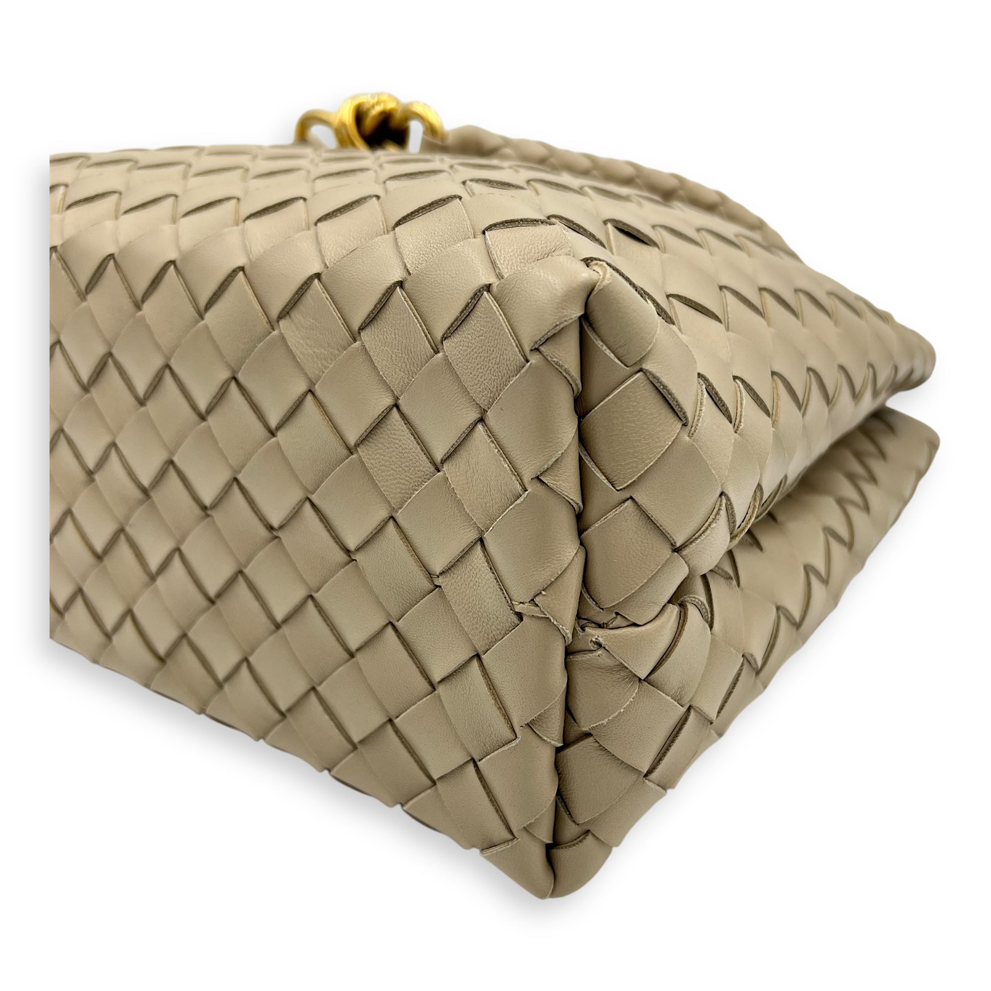 Bottega Veneta Andiamo Medium Beige Top Handle Bag in Calfskin, Gold hardware_8
