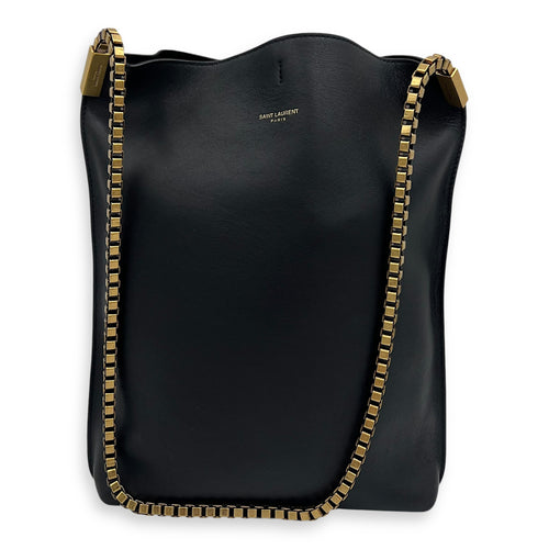 Saint Laurent Suzanne Hobo Black Shoulder Bag in Calfskin, Gold hardware_6