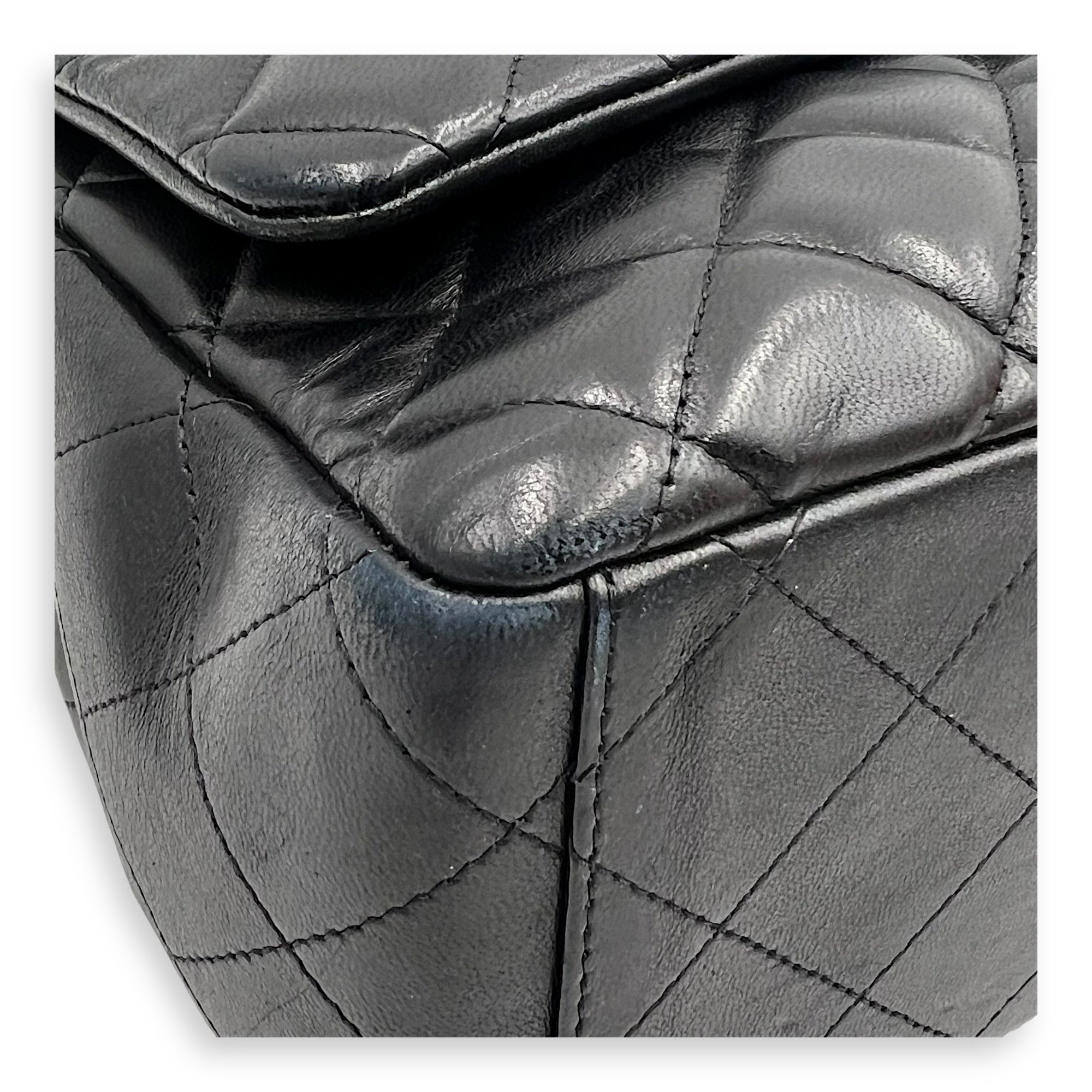 Chanel Classic Maxi Black Shoulder Bag in Lambskin, Silver hardware_8