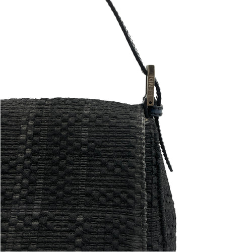 Mamma Baguette Black Shoulder Bag in Canvas, Silver hardware