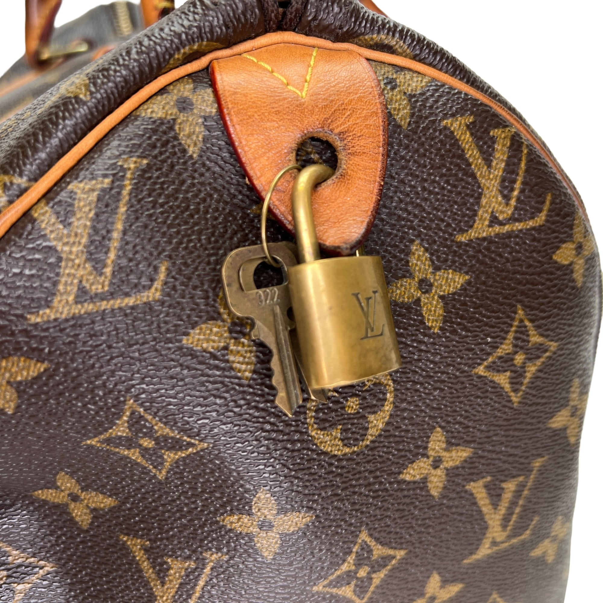 Speedy 30 Brown Top Handle Bag in Monogram Coated Canvas, Gold hardware