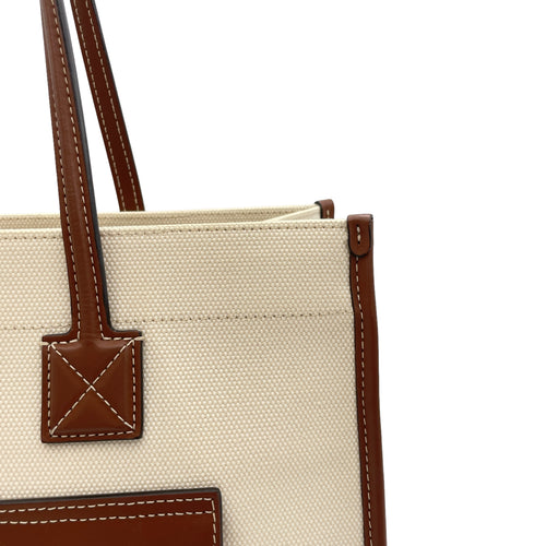 Freya Small Brown Tote Bag in Canvas, Gold hardware