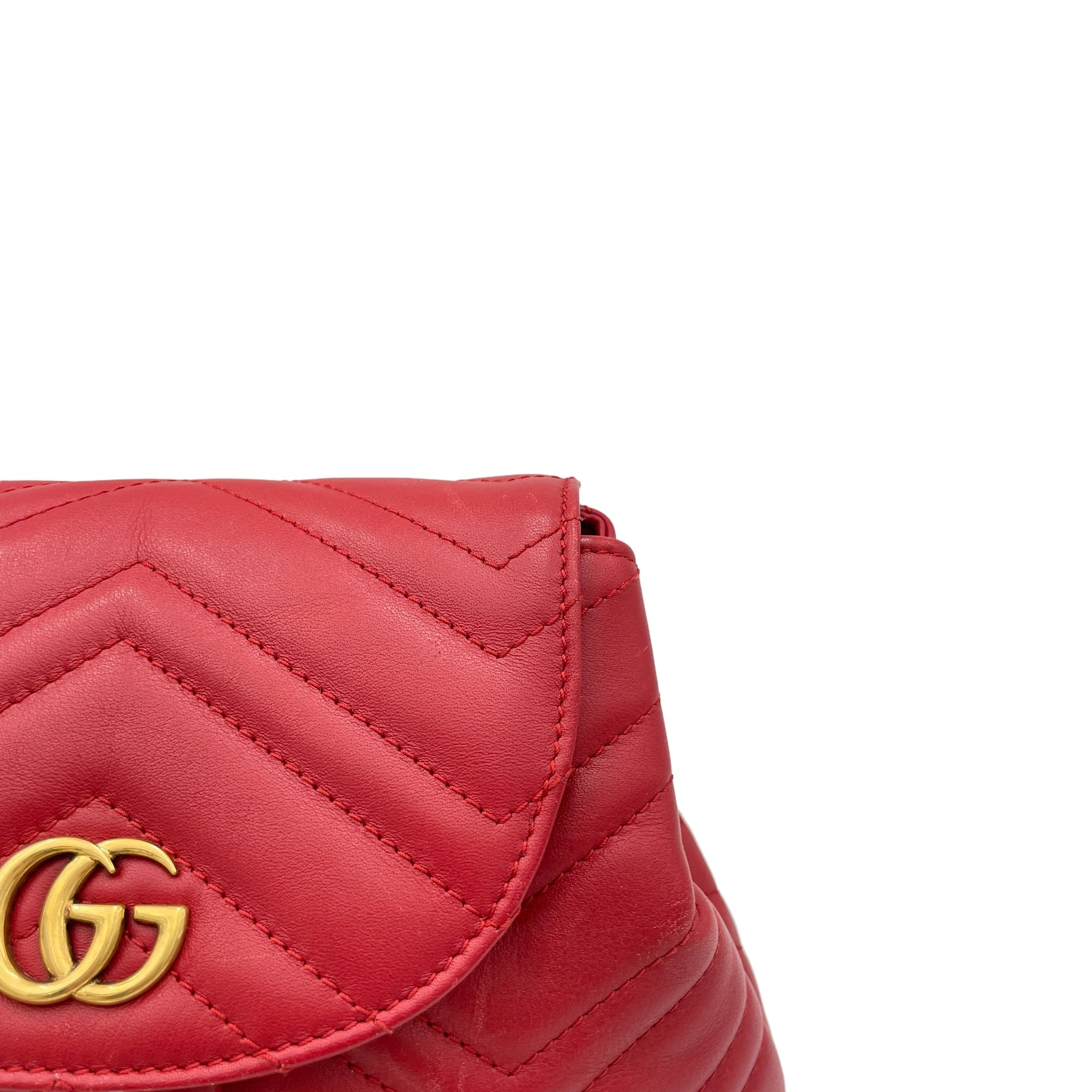 Marmont Red Backpack in Calfskin, Gold hardware