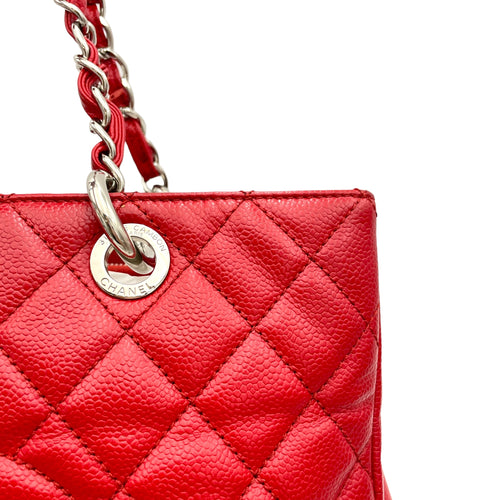 GST Red Tote Bag in Caviar Leather, Sliver hardware