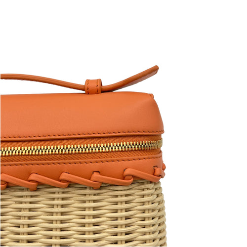 Extra Pocket L19 East Orange Crossbody Bag in leather wicker, Gold hardware