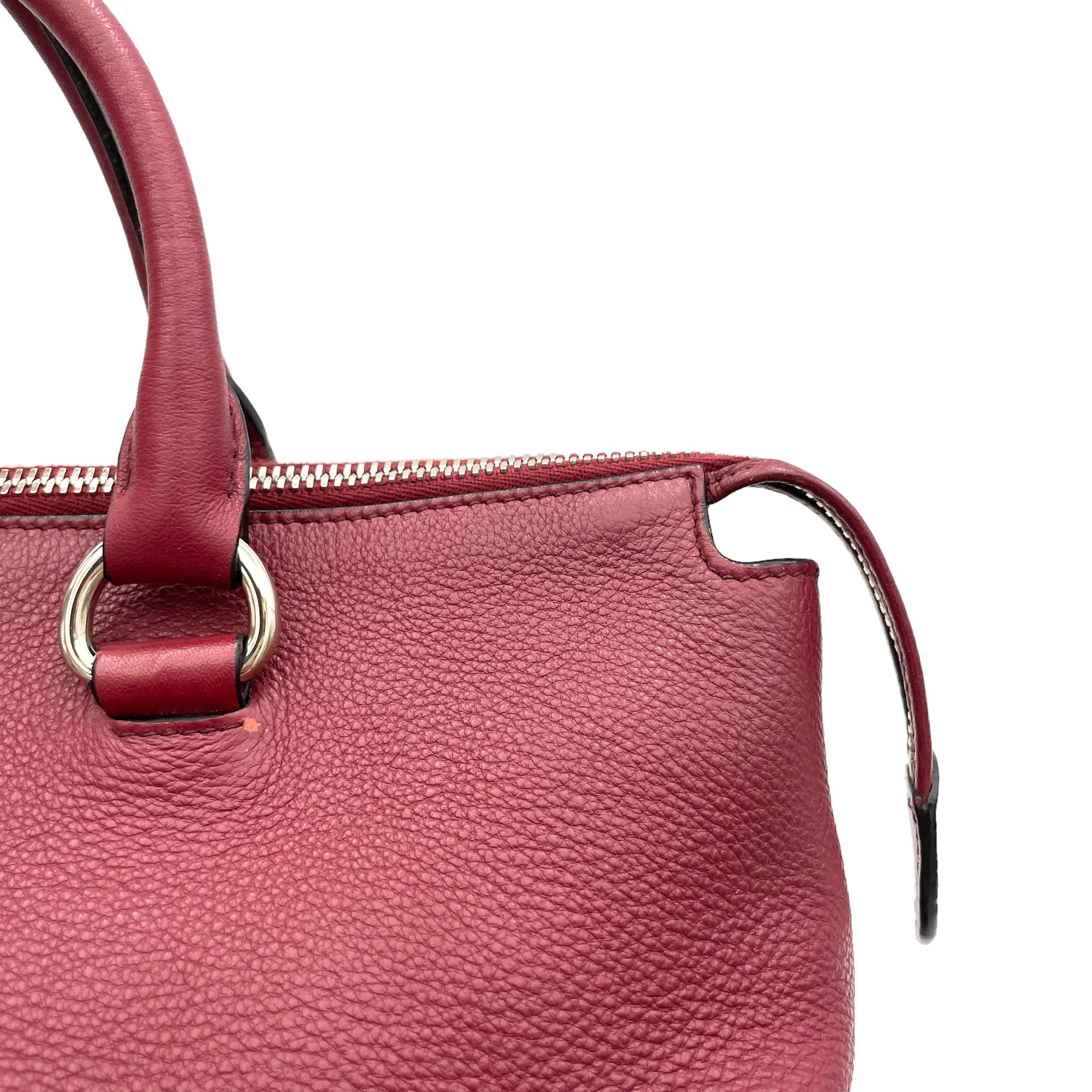 Two-Way Red Top Handle Bag in Calfskin, Sliver hardware