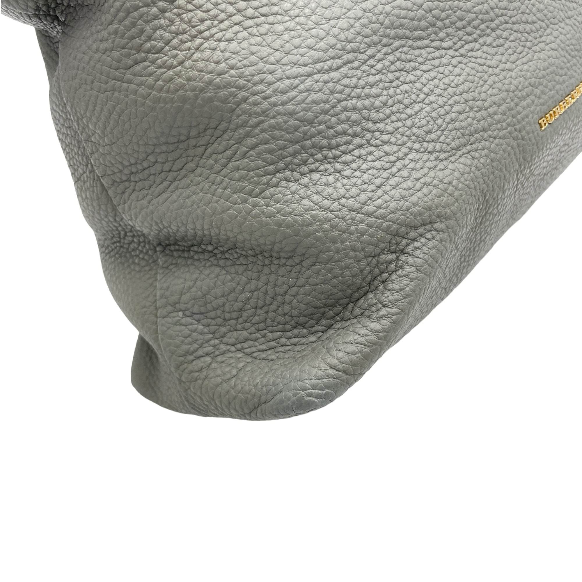 Grained M Grey Top Handle Bag in Calfskin, Gold hardware