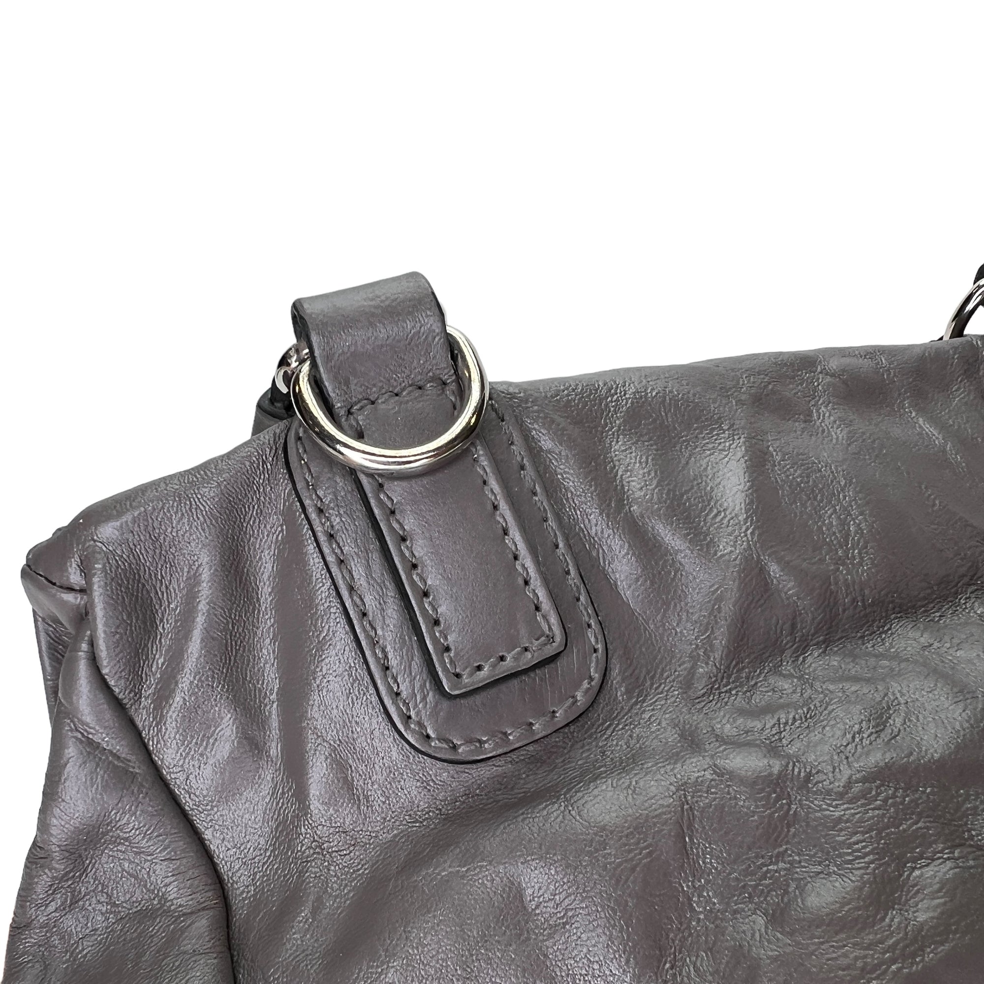 Pandora Small Grey Shoulder Bag in Calfskin, Silver hardware