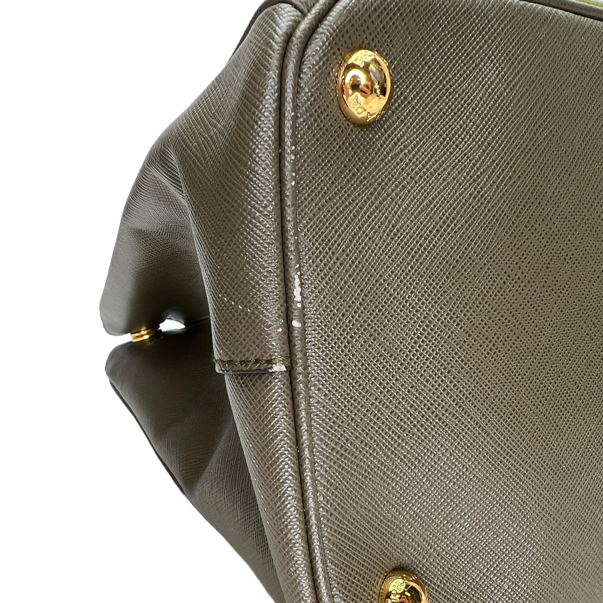 Galleria Green Top Handle Bag in Saffiano Leather, Gold hardware