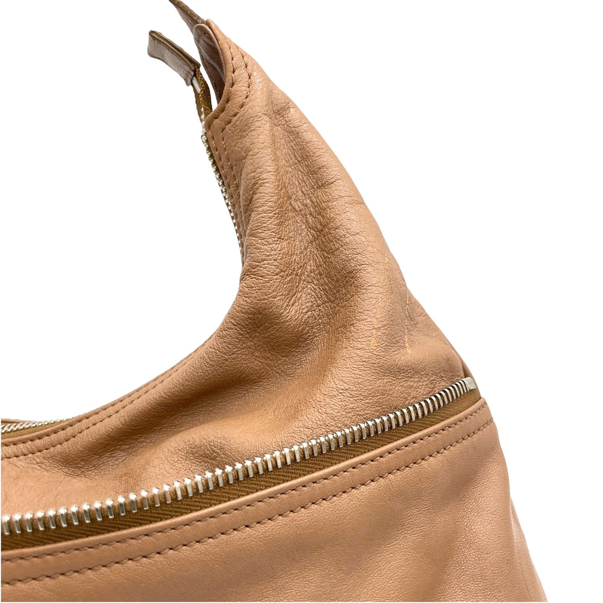 Hobo Brown Shoulder Bag in Calfskin, Silver hardware