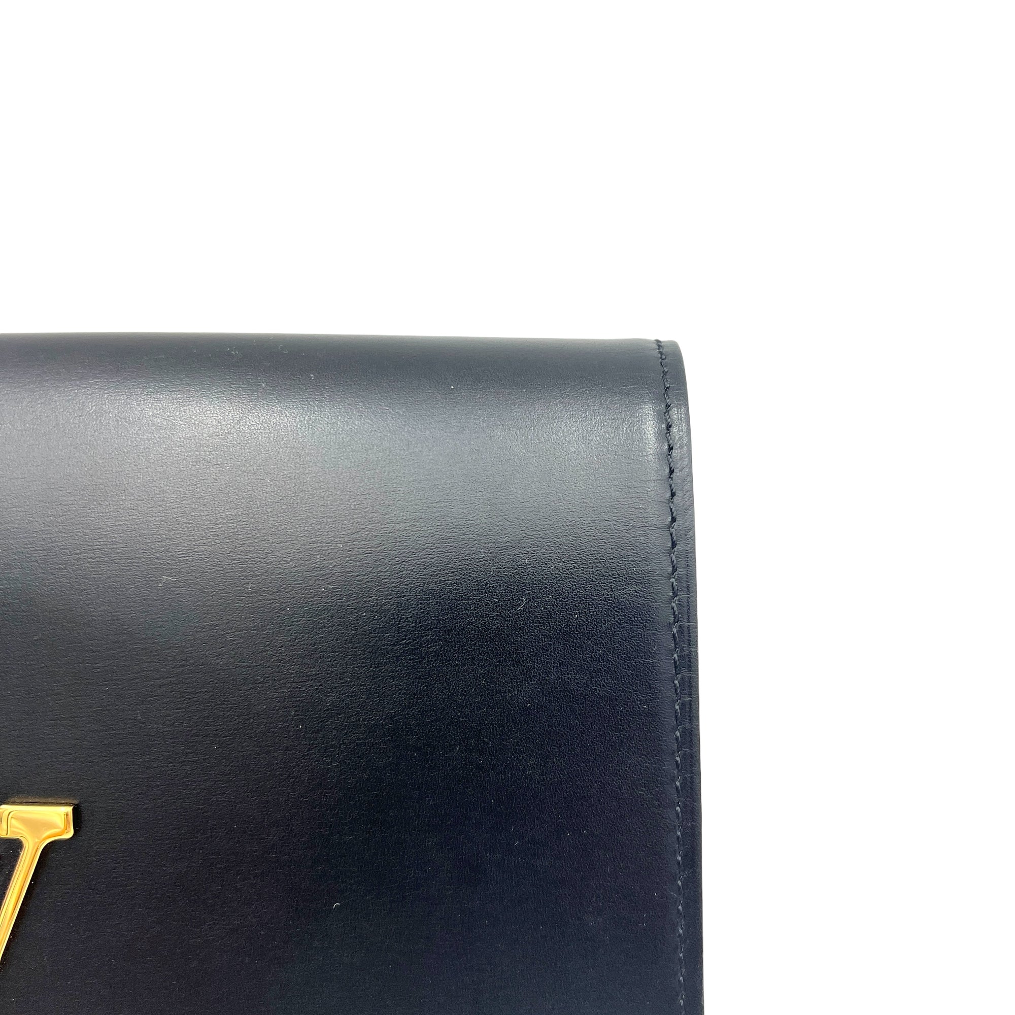 Louise GM Black Crossbody Bag in Calfskin, Gold hardware