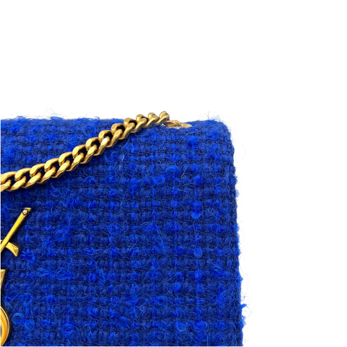 Kate Small Blue Crossbody Bag in Tweed, Gold hardware