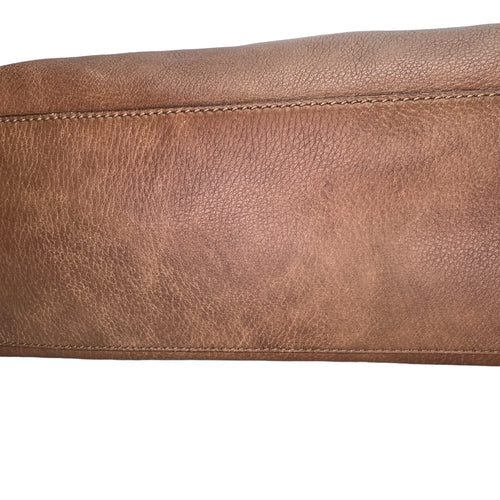 hobo Brown Shoulder Bag in Calfskin, Silver hardware