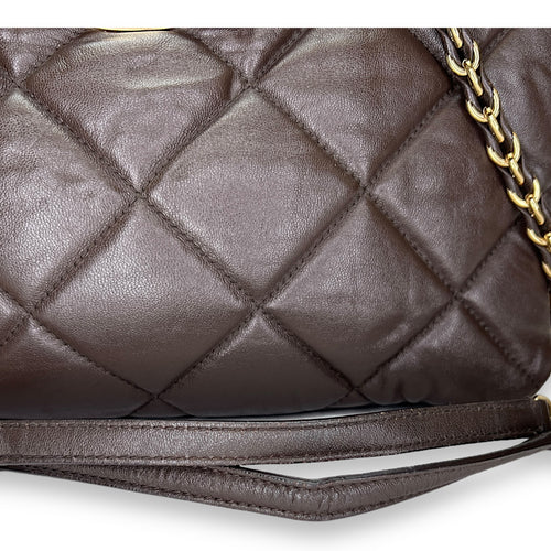 Vara Bow Brown Shoulder Bag in Calfskin, Gold hardware