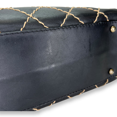 Wild Stitch Black Top Handle Bag in Calfskin, Ruthenium hardware