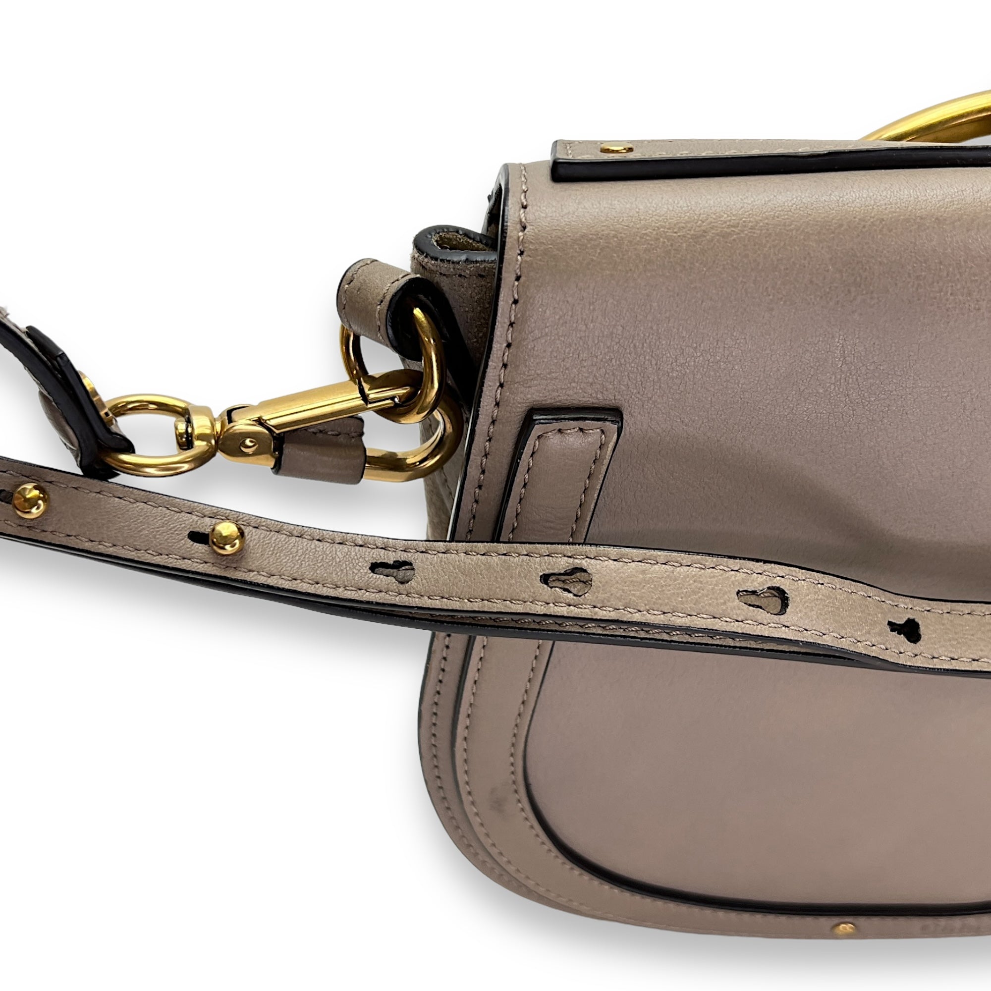 Nile Beige Top Handle Bag in Calfskin, Gold hardware