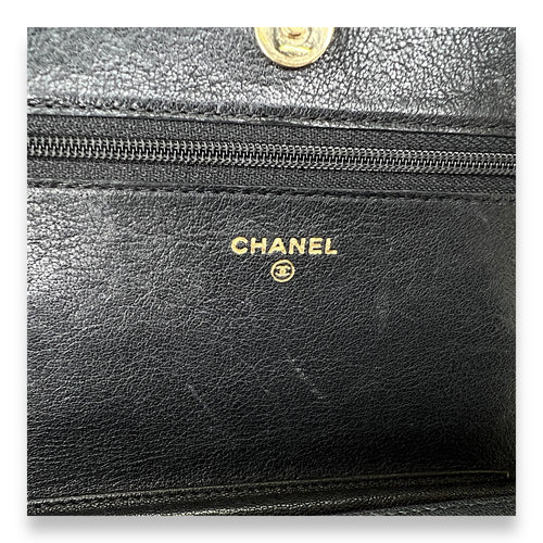 Mademoiselle Black Wallet on Chain in Calfskin, Gold hardware