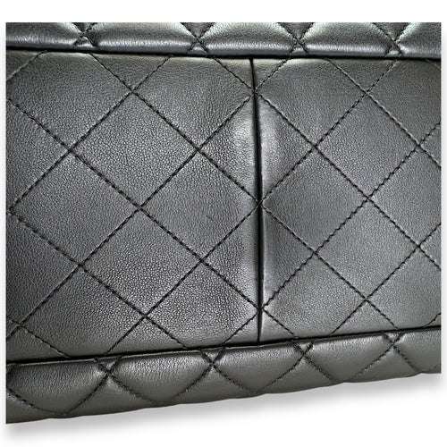 Quilted Black Tote Bag in Calfskin, Silver hardware