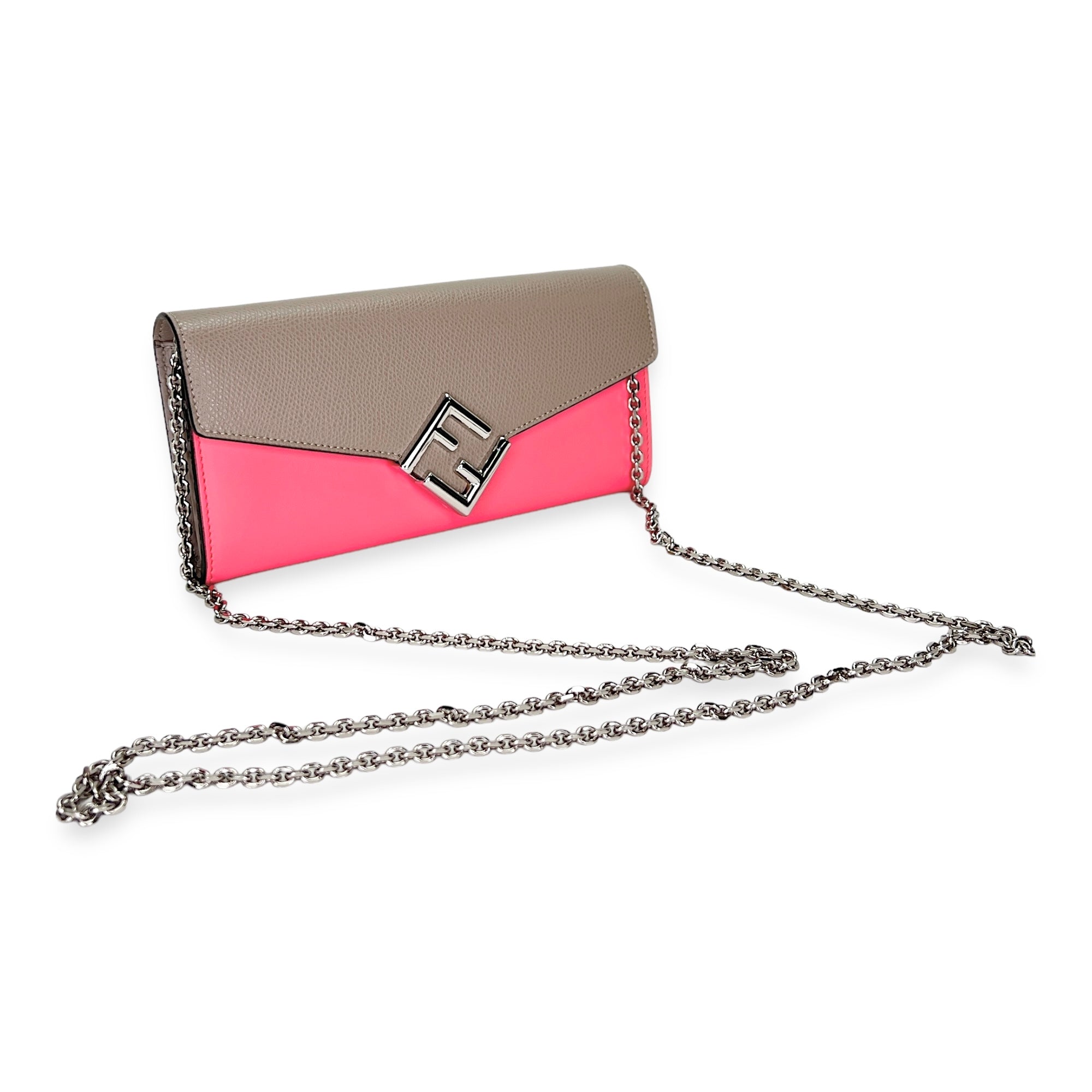 FF Continental Pink Wallet on Chain in Calfskin, Silver hardware