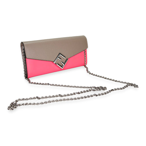 FF Continental Pink Wallet on Chain in Calfskin, Silver hardware