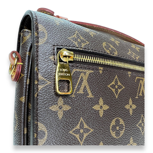 Metis Brown Crossbody Bag in Monogram Coated Canvas, Gold hardware