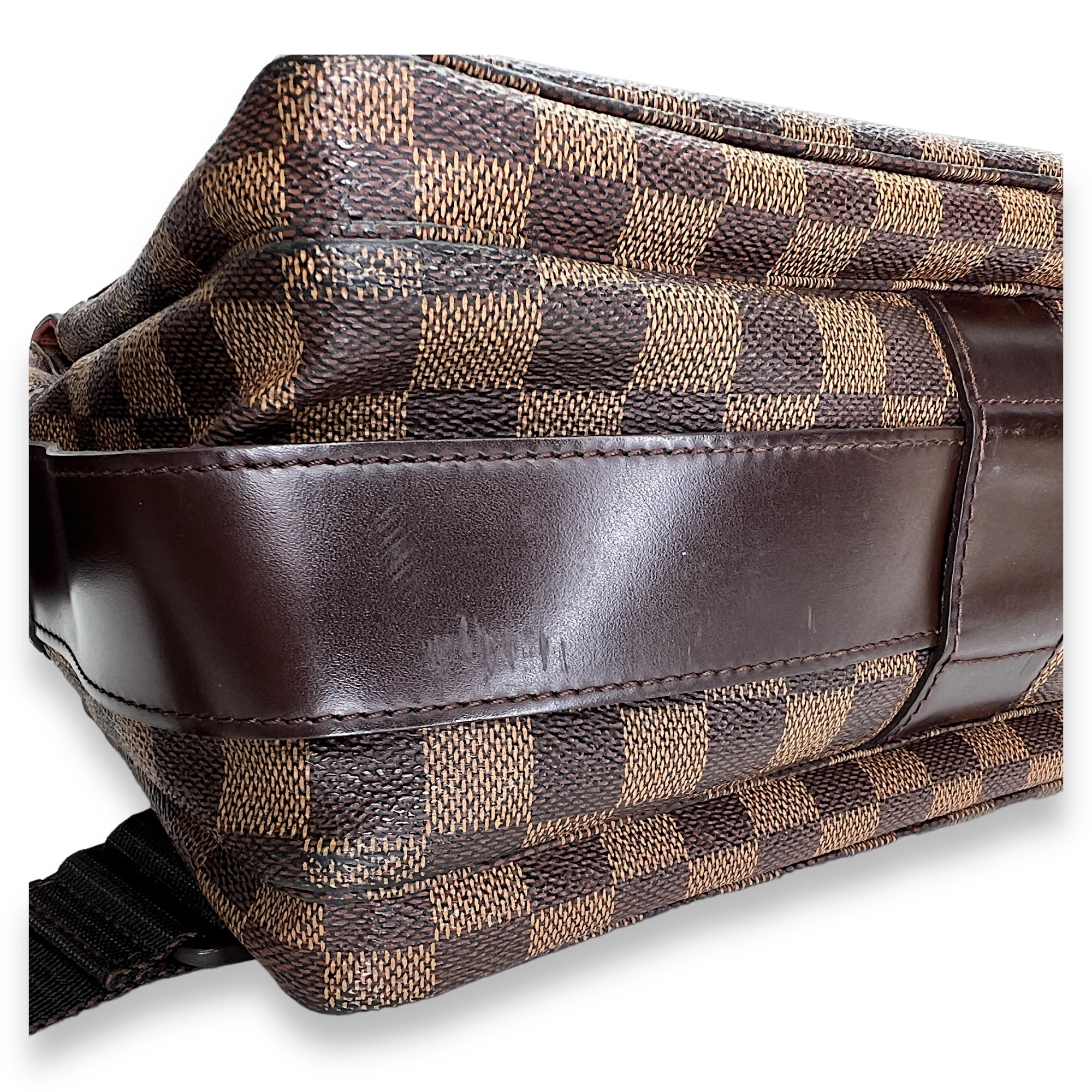 Naviglio Damier Ebene Messenger in Coated Canvas, Gold hardware