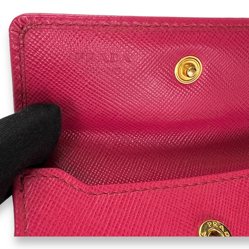 Flap Pink Wallet in Saffiano Leather, Gold hardware