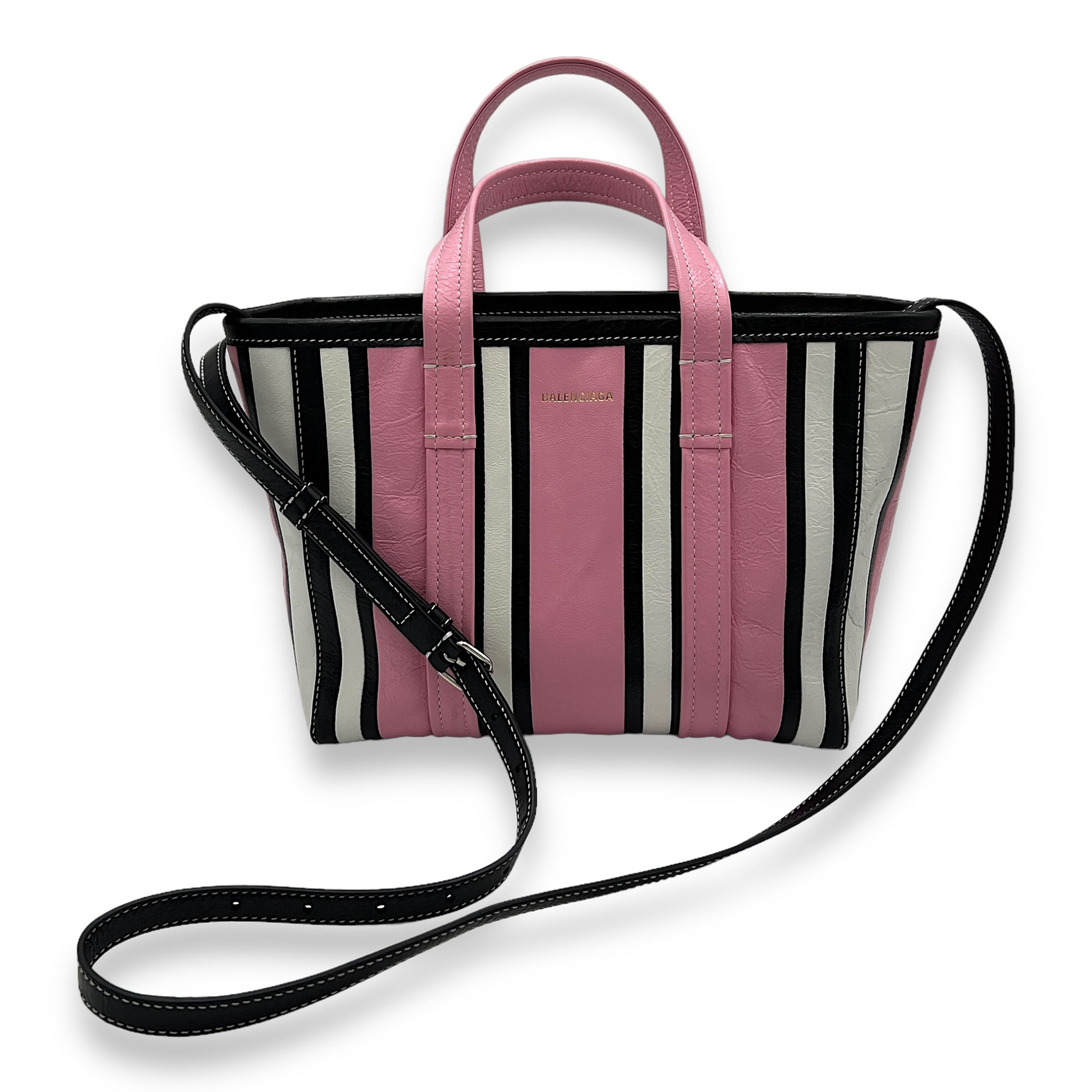 Barbes East West Pink Tote Bag in Calfskin, Silver hardware