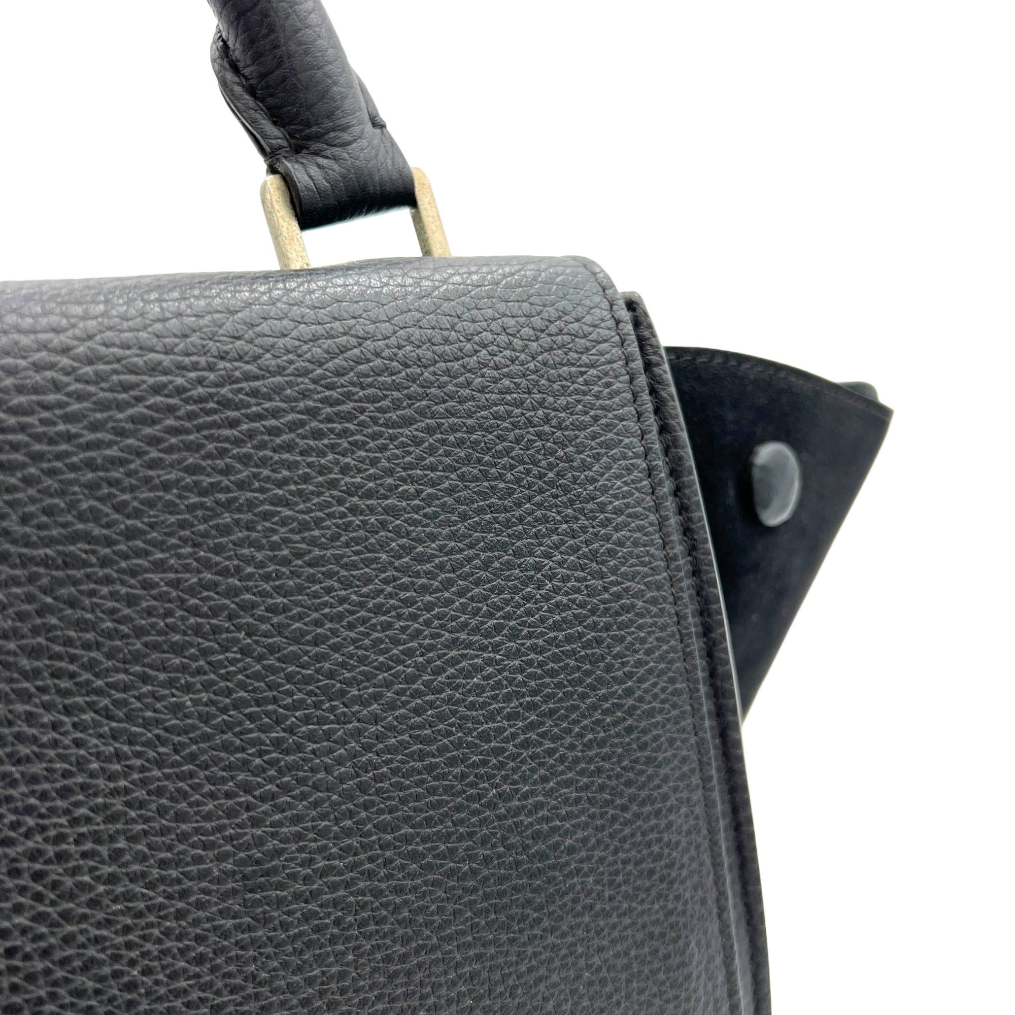 Trapeze Small Black Top Handle Bag in Calfskin, Silver hardware