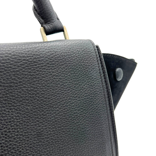 Trapeze Small Black Top Handle Bag in Calfskin, Silver hardware