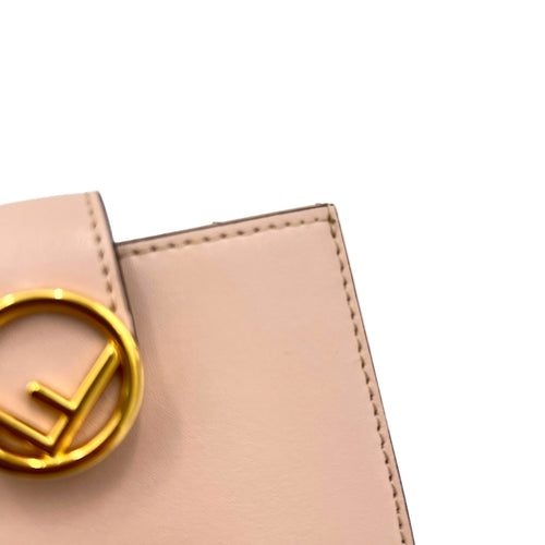 F Circle Pink Card Holder in Calfskin, Gold hardware