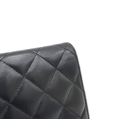 Quilted Black Wallet in Lambskin, Silver hardware