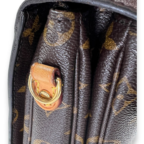 Metis Pochette  Brown Top Handle Bag in Monogram Coated Canvas, Gold hardware