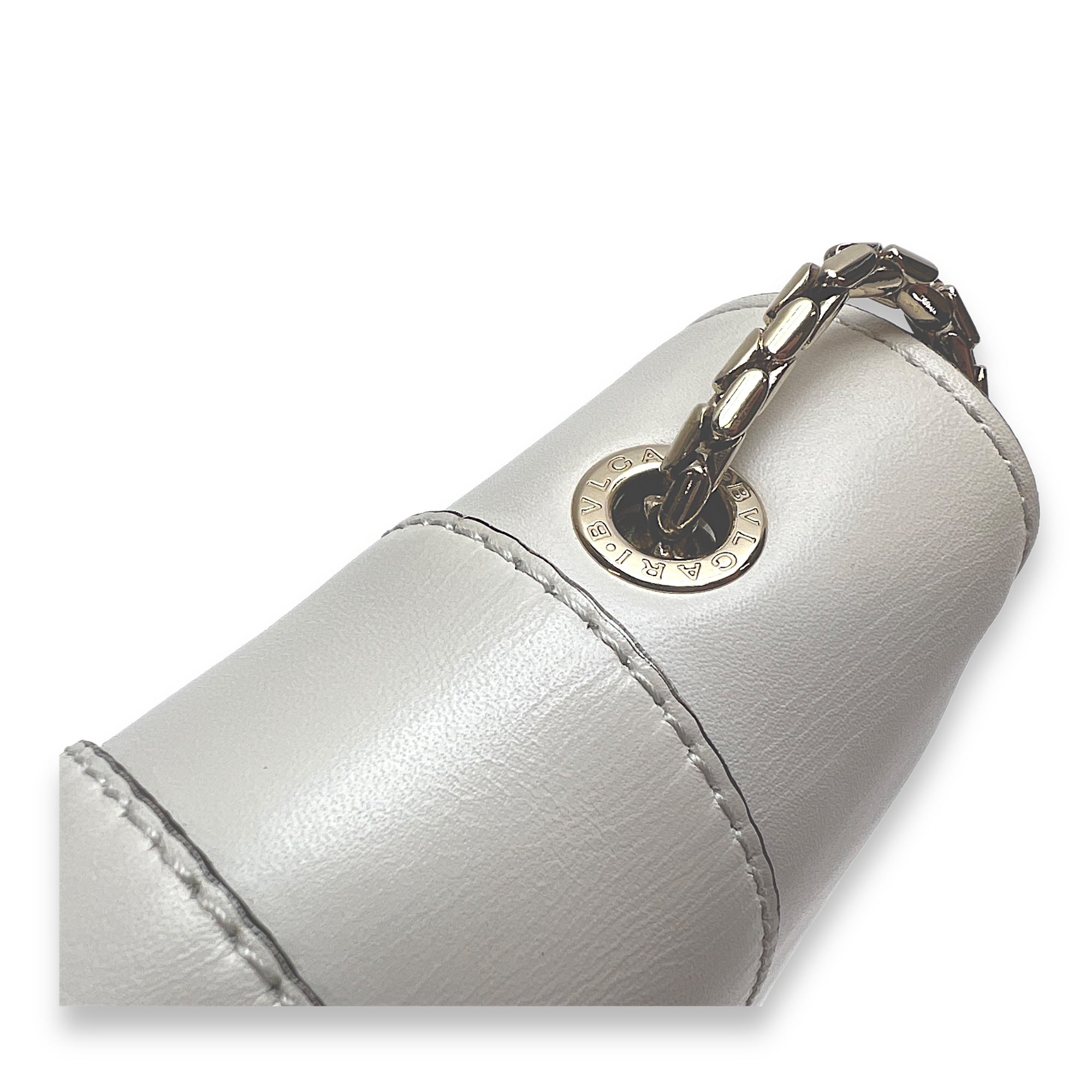 Serpenti Forever Medium White Shoulder Bag in Calfskin, Light Gold hardware