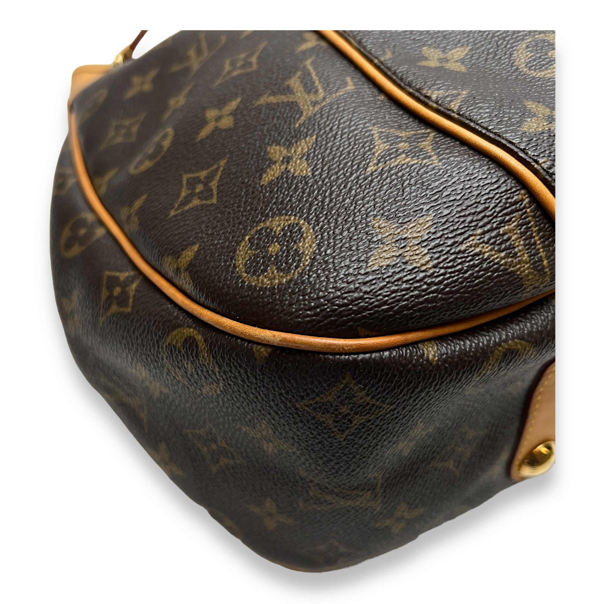 Galliera PM Brown Shoulder Bag in Monogram Coated Canvas, Gold hardware