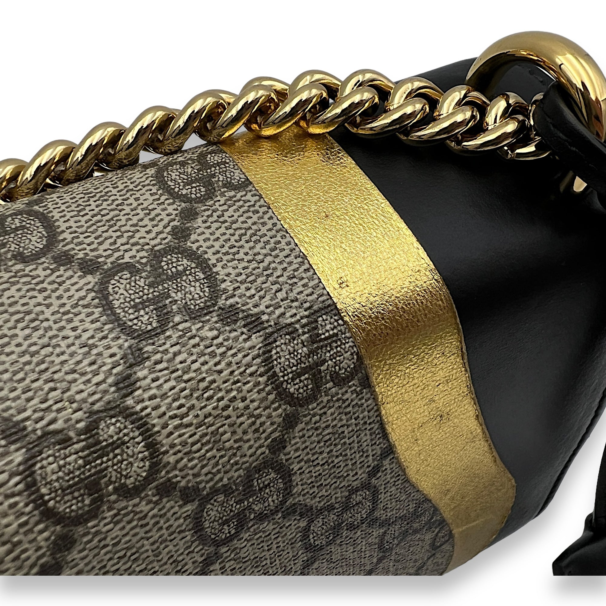 Padlock Shoulder Bag  Black in Coated Canvas , Gold Hardware