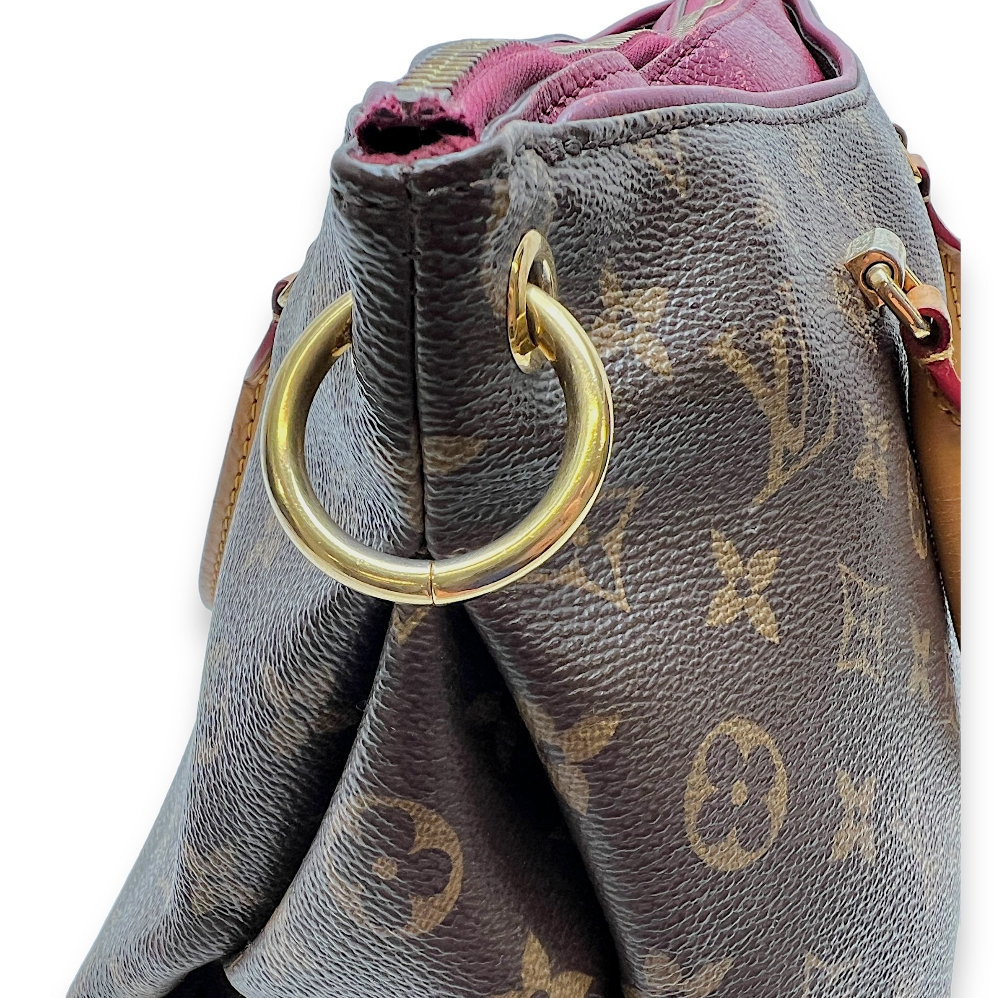 Pallas MM Brown Top Handle Bag in Monogram Coated Canvas, Gold hardware